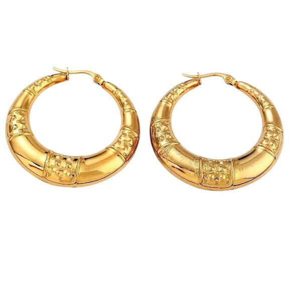 1 1/2 Inch 41mm Hoop Gold Tone Pierced Post Earrings - Picture 3 of 5